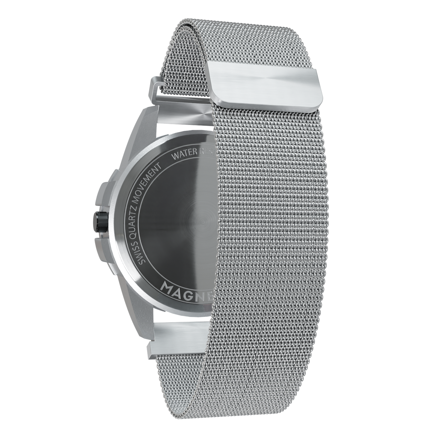 Magneto-Watch-Uranus-Red-Maschenarmband-Silber-Back
