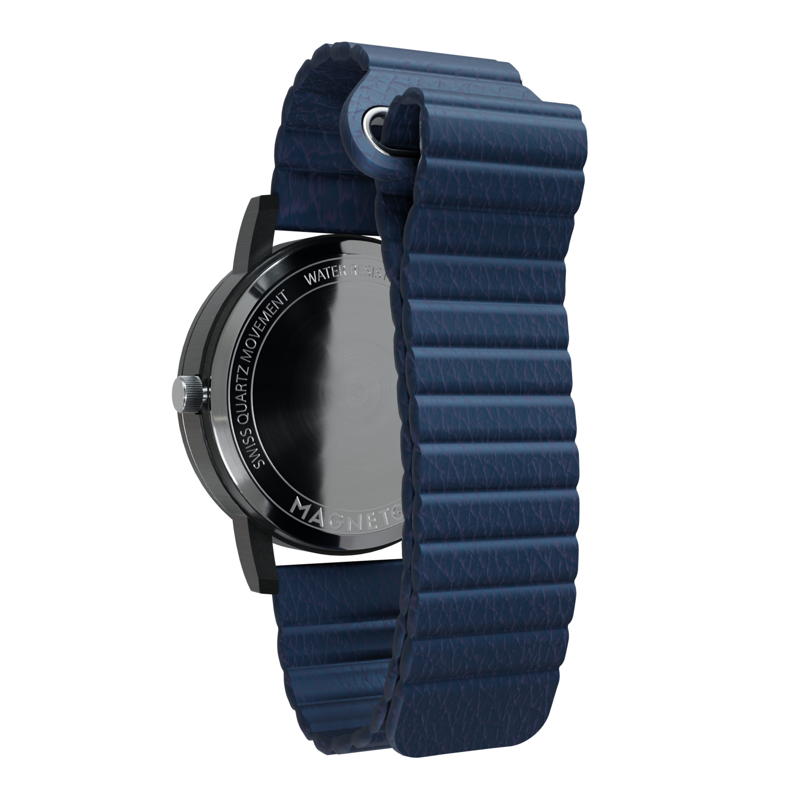 Magneto-Watch-Wave-Black-Kunstleder-Magnetisch-Blau-Back