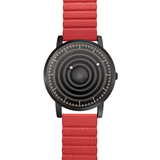 Magneto-Watch-Wave-Black-Kunstleder-Magnetisch-Rot-Front