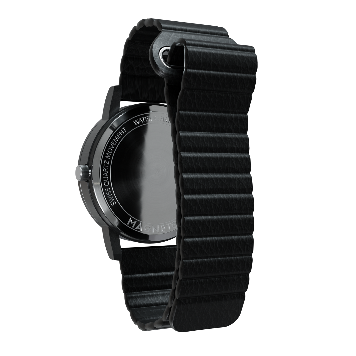Magneto-Watch-Wave-Black-Kunstleder-Magnetisch-Schwarz-Back