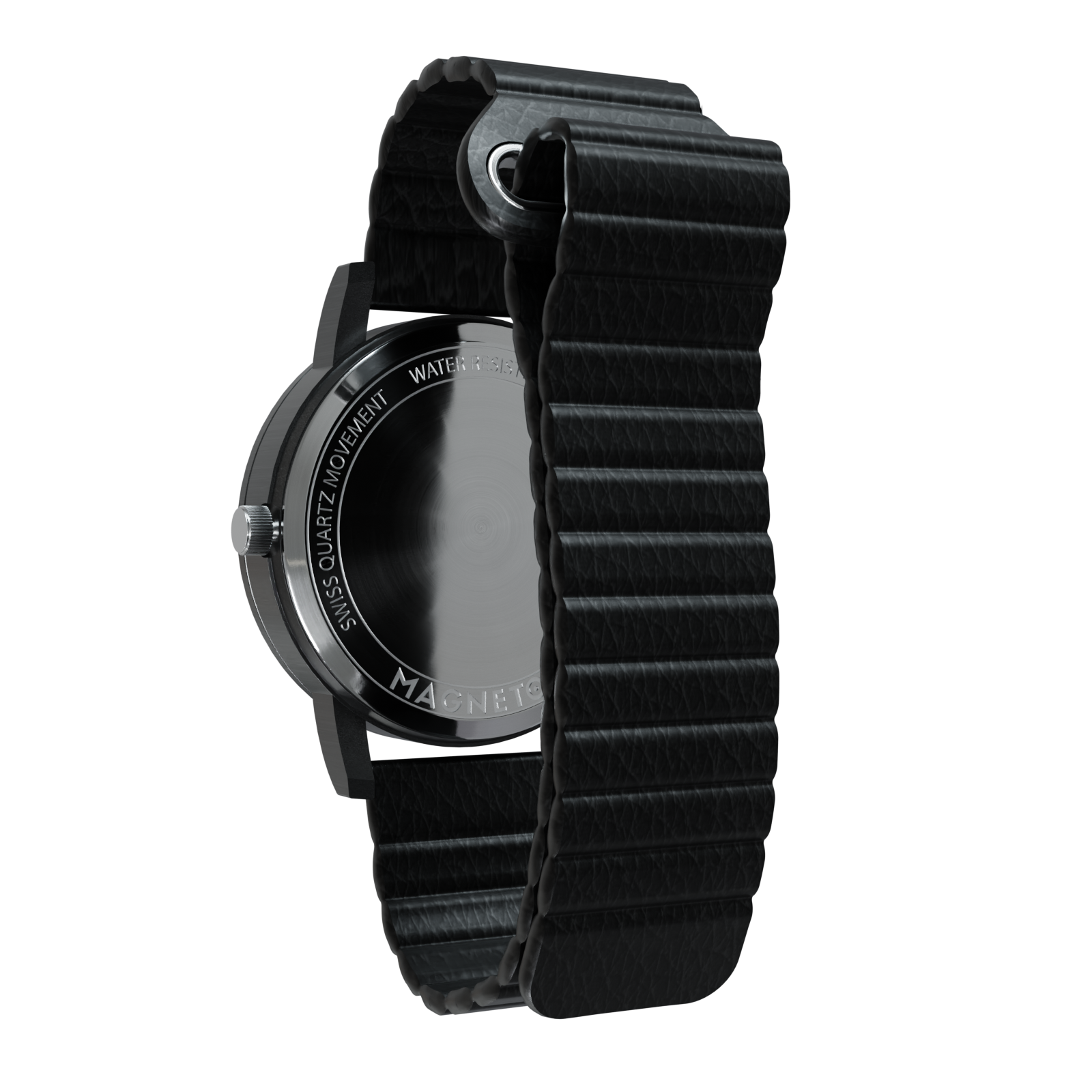 Magneto-Watch-Wave-Black-Kunstleder-Magnetisch-Schwarz-Back