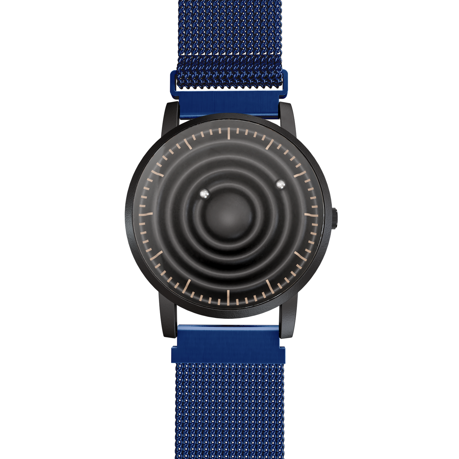    Magneto-Watch-Wave-Black-Maschenarmband-Blau-Front