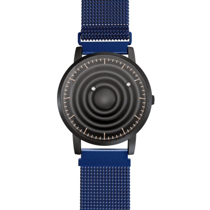    Magneto-Watch-Wave-Black-Maschenarmband-Blau-Front