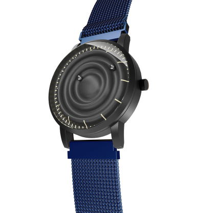       Magneto-Watch-Wave-Black-Maschenarmband-Blau-Side