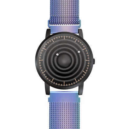   Magneto-Watch-Wave-Black-Maschenarmband-Flip-Flop-Front