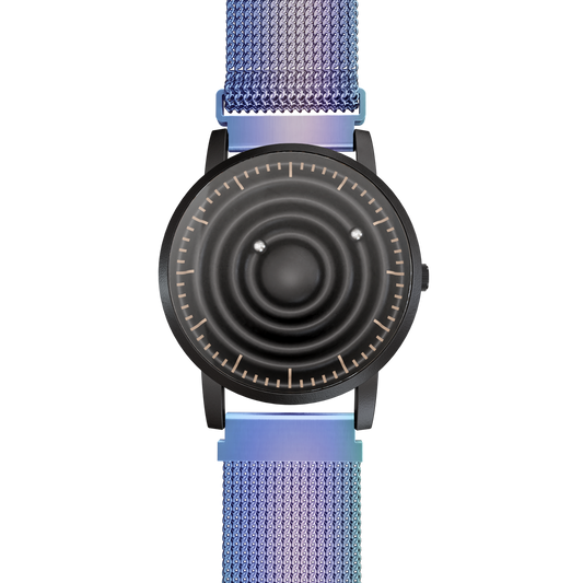    Magneto-Watch-Wave-Black-Maschenarmband-Flip-Flop-Front