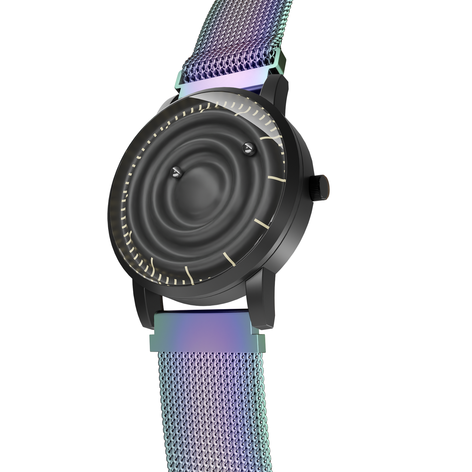 Magneto-Watch-Wave-Black-Maschenarmband-Flip-Flop-Side