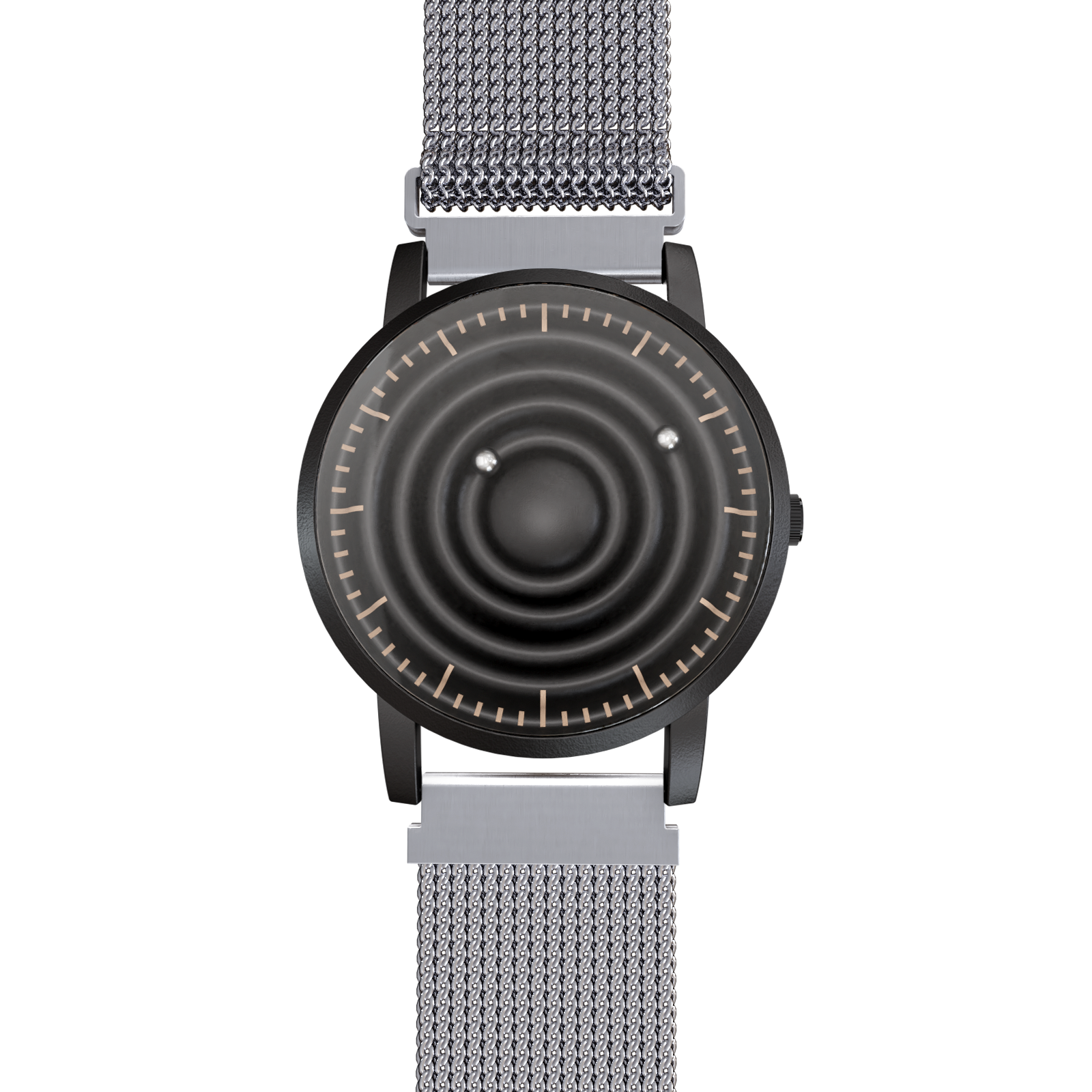     Magneto-Watch-Wave-Black-Maschenarmband-Silber-Front