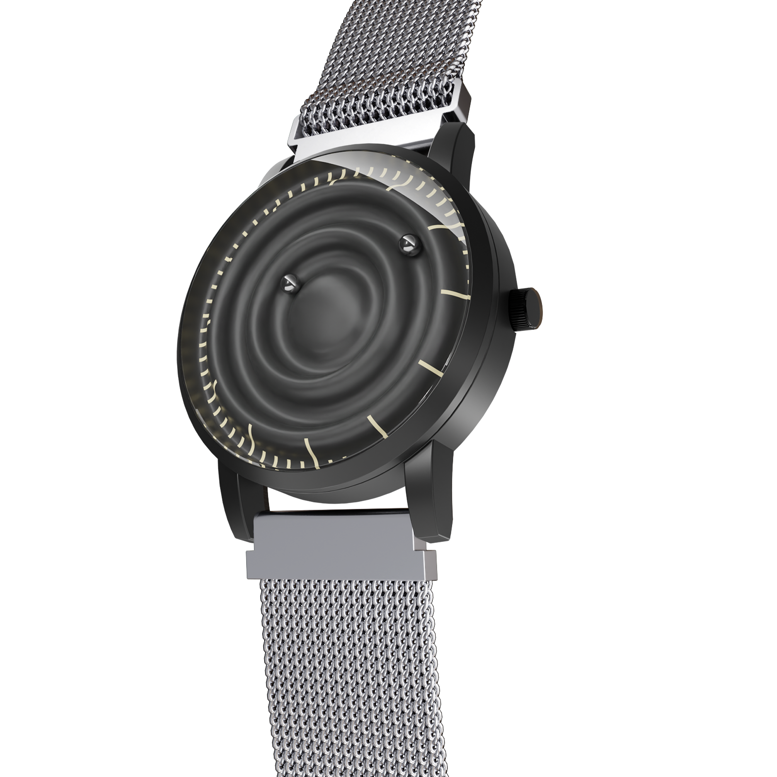 Magneto-Watch-Wave-Black-Maschenarmband-Silber-Side