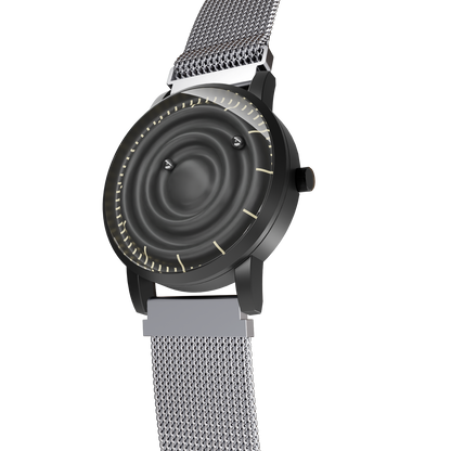 Magneto-Watch-Wave-Black-Maschenarmband-Silber-Side
