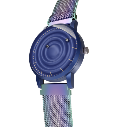    Magneto-Watch-Wave-Blue-Maschenarmband-Flip-Flop-Side
