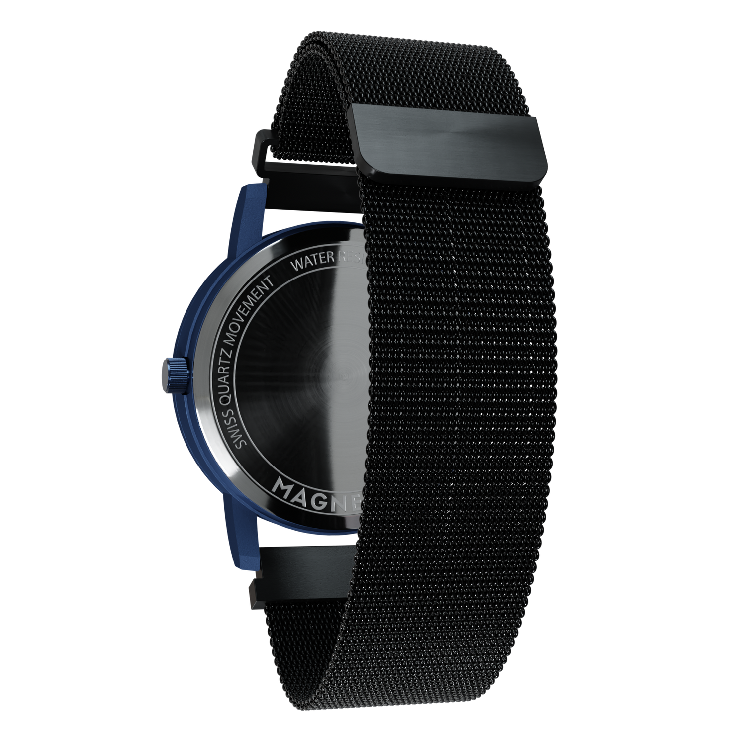 Magneto-Watch-Wave-Blue-Maschenarmband-Schwarz-Back