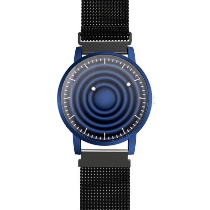 Magneto-Watch-Wave-Blue-Maschenarmband-Schwarz-Front