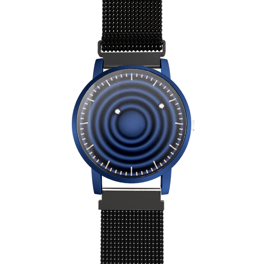 Magneto-Watch-Wave-Blue-Maschenarmband-Schwarz-Front