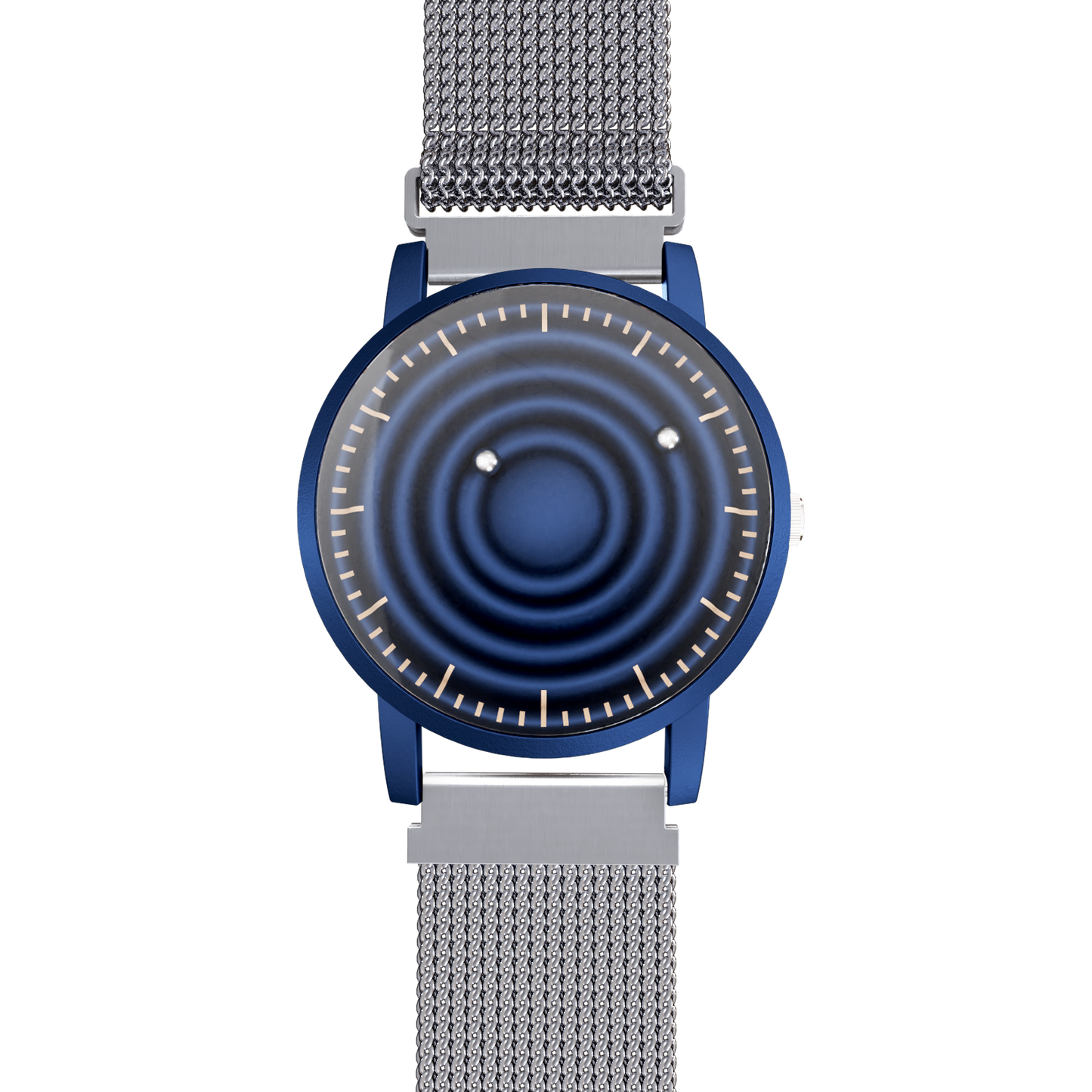   Magneto-Watch-Wave-Blue-Maschenarmband-Silber-Front