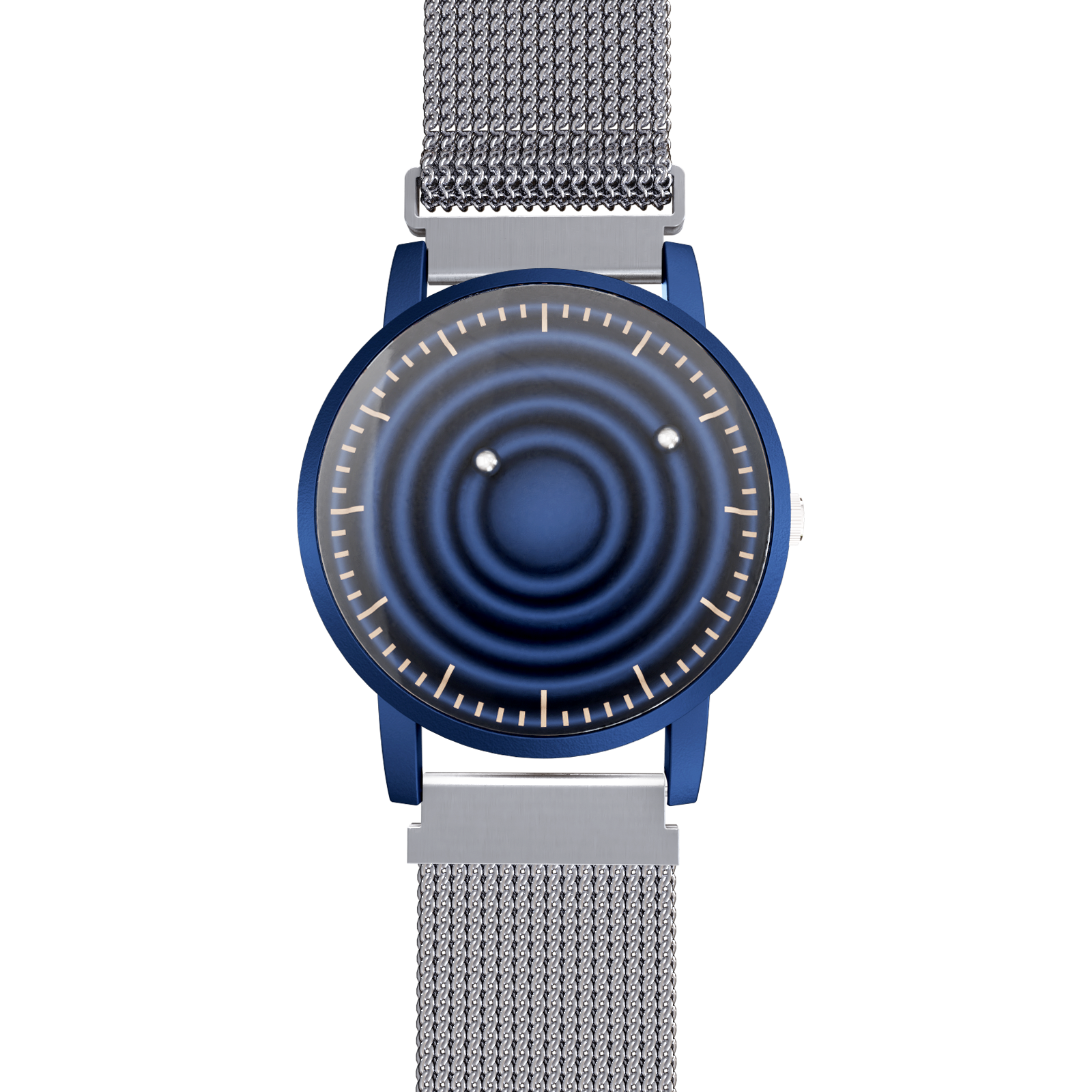    Magneto-Watch-Wave-Blue-Maschenarmband-Silber-Front