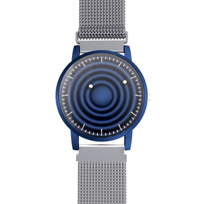    Magneto-Watch-Wave-Blue-Maschenarmband-Silber-Front