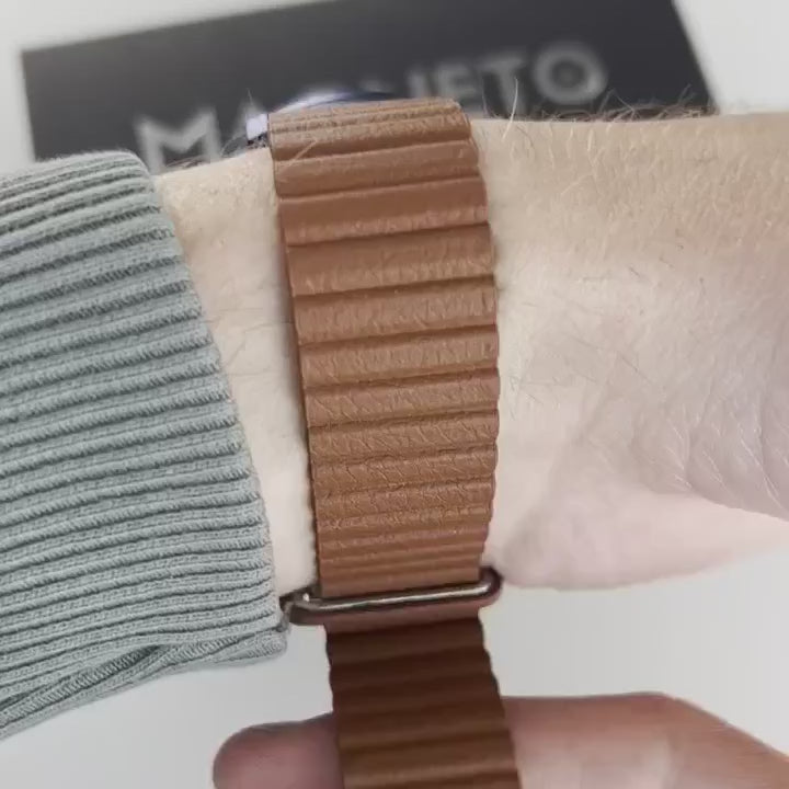 Magneto-Watch-Wave-Blue-Kunstleder-Magnetisch-Braun-Handgelenk-Video