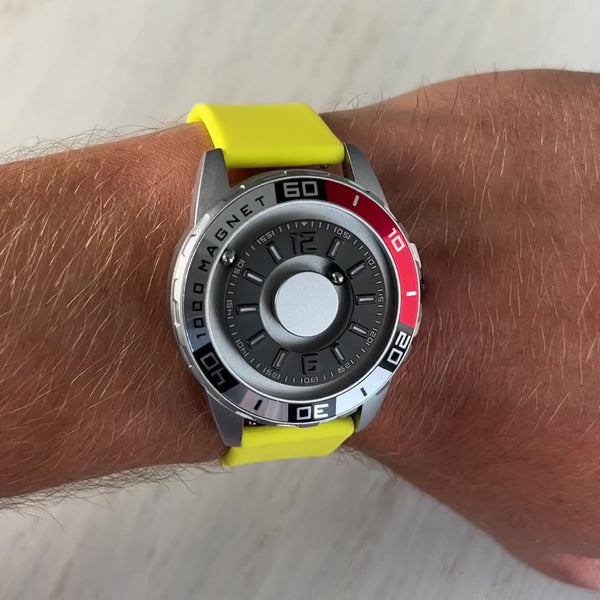 Magneto-Watch-Uranus-Red-Silikon-Gelb-Handgelenk-Video
