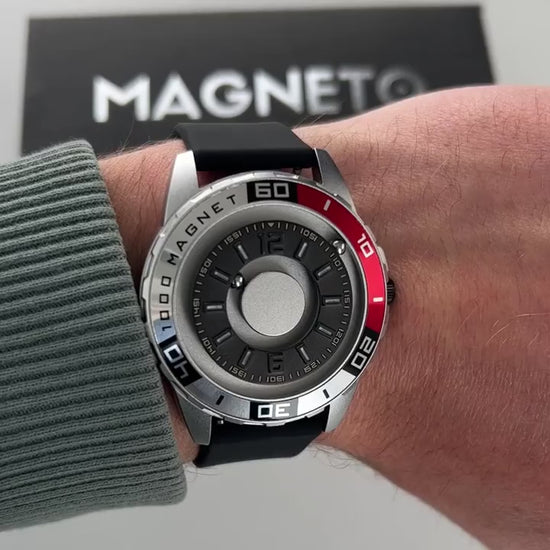 Magneto-Watch-Uranus-Red-Silikon-Schwarz-Handgelenk-Video