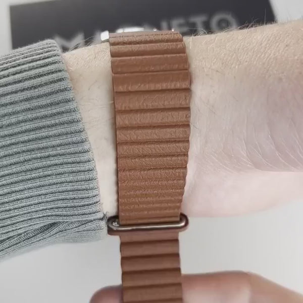 Magneto-Watch-Uranus-Red-Kunstleder-Magnetisch-Braun-Handgelenk-Video